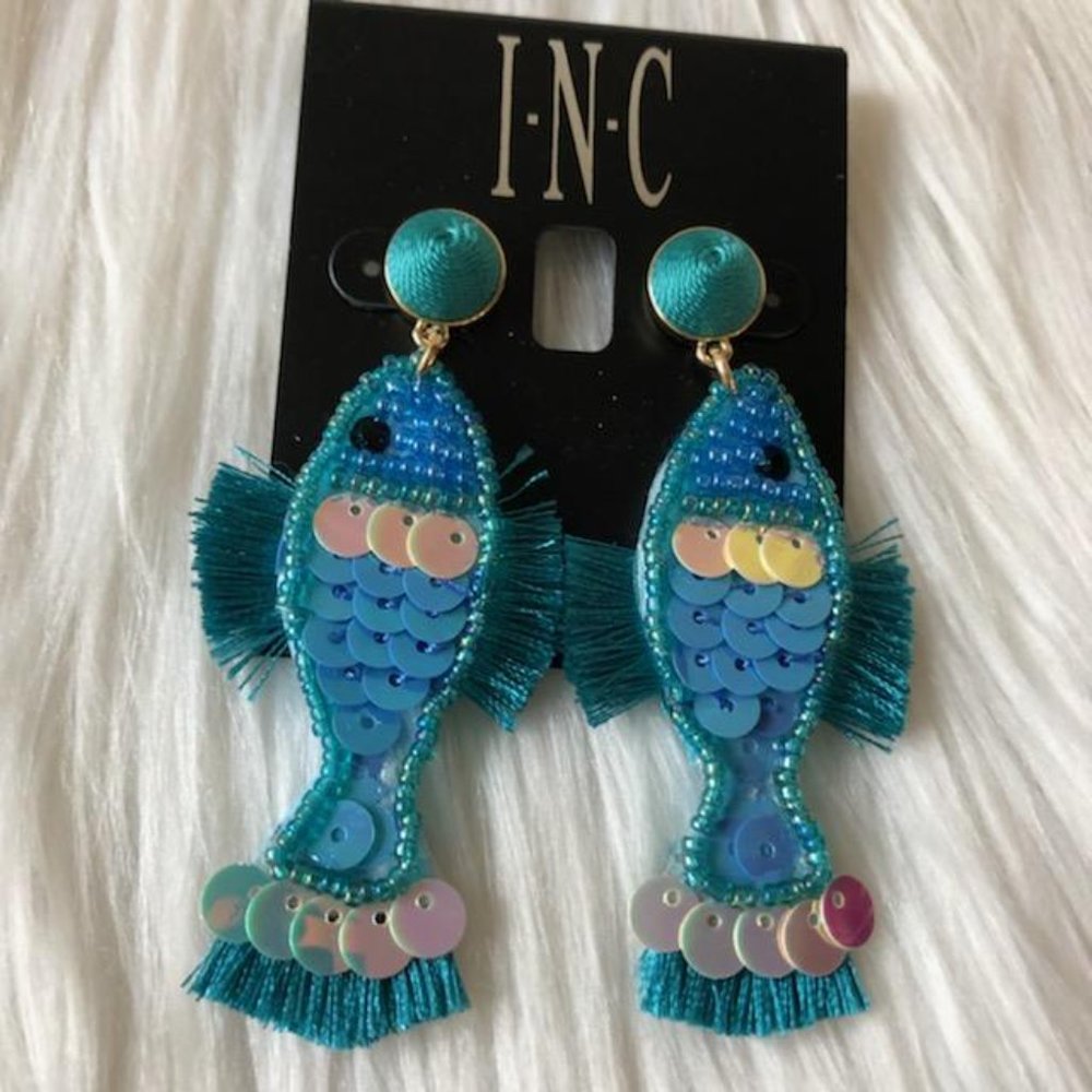 INC Beaded Fish Statement Earrings